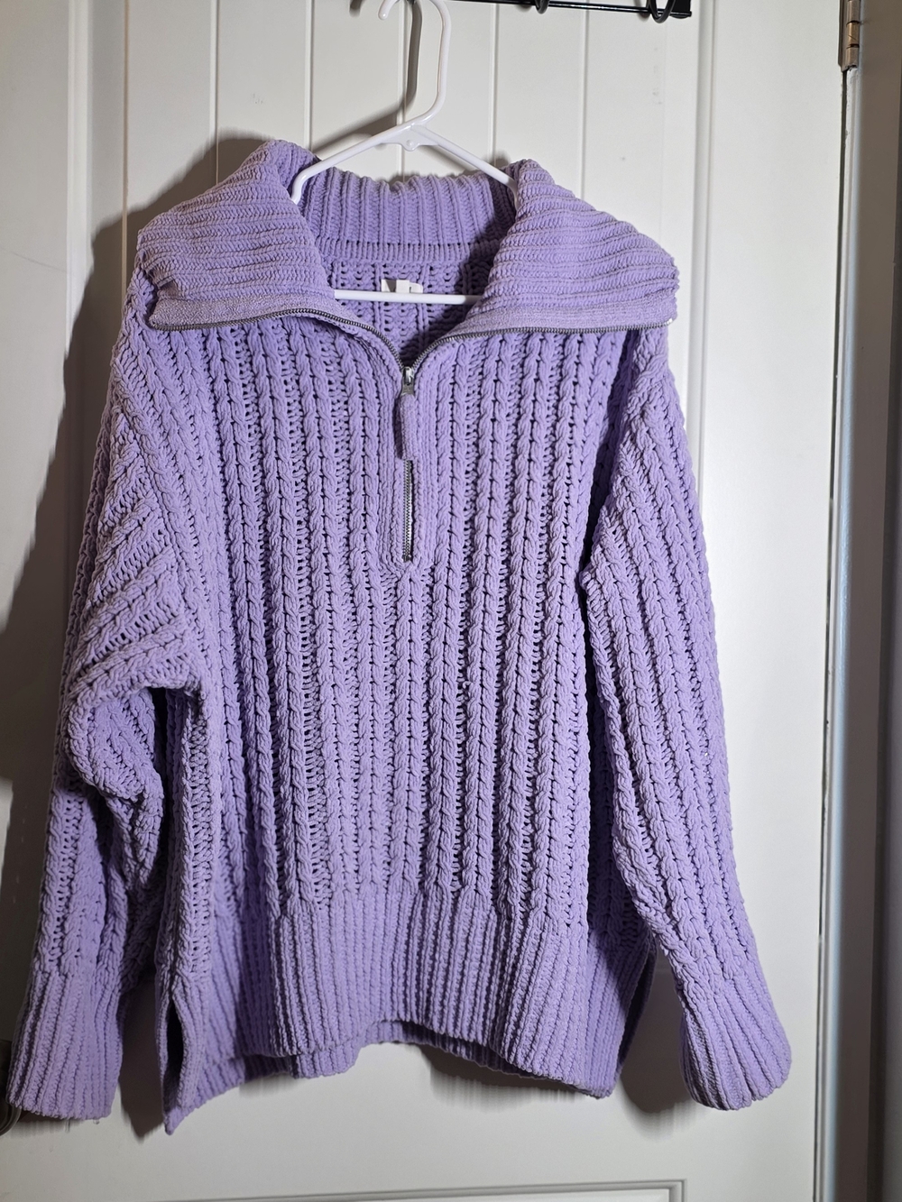 aerie Lavender Cable-Knit Half-Zip Turtleneck Sweater
